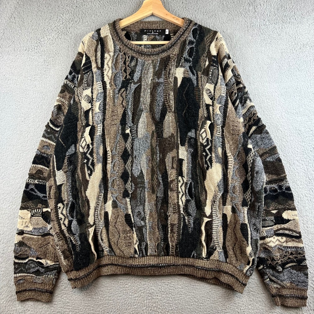 Protege Collection Mens 4X 3D Textured Knit Sweater Abstract Vintage Made in USA